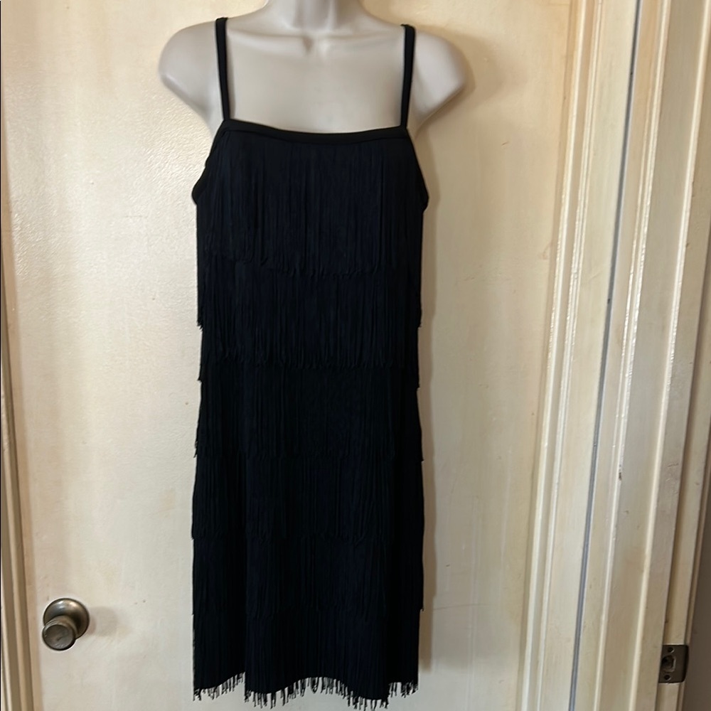 Michael Kors Black Tiered Fringe Mini Cocktail Dress size S
